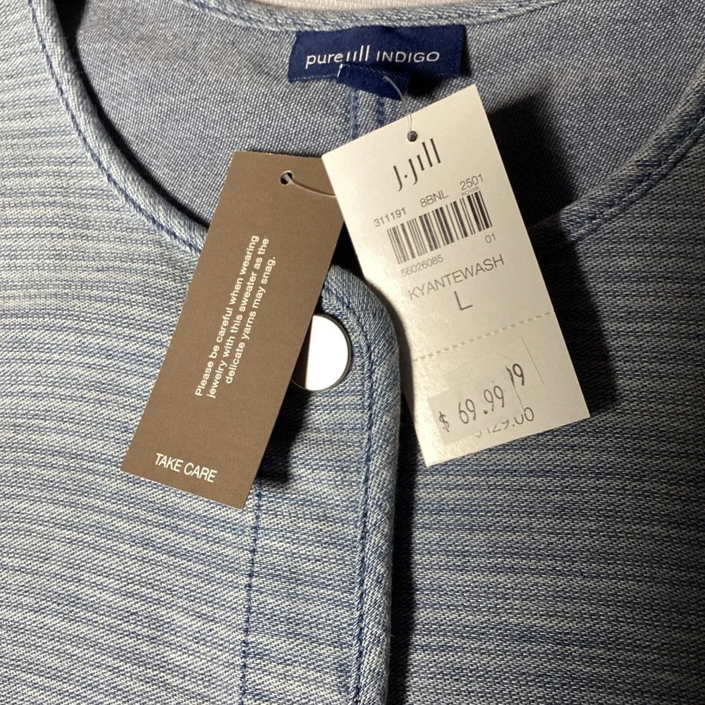 J. Jill Pure Jill Indigo Jacket Womens Large Blue Cotton Button Front Chore Coat